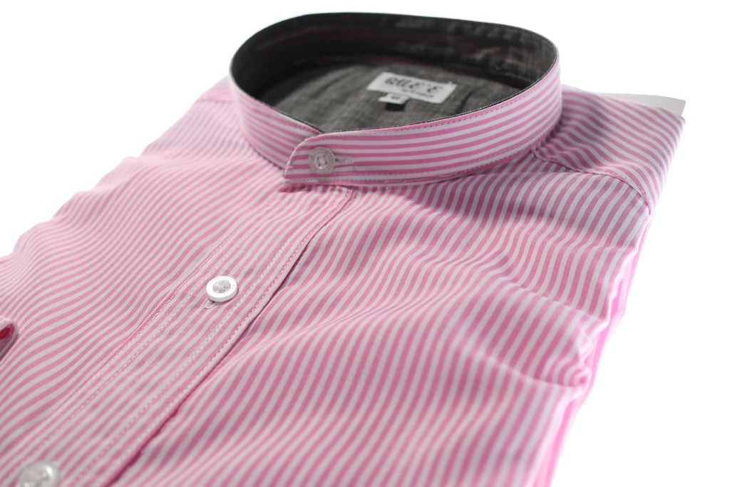 Camisa slim fit cuello Mao -  Rosa rayas 1