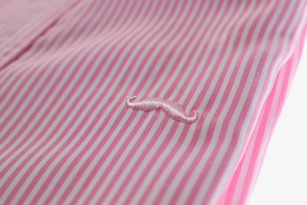 Camisa slim fit cuello Mao -  Rosa rayas 1