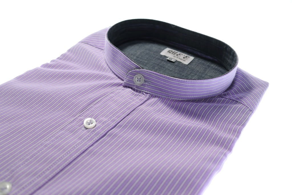 Camisa slim fit cuello Mao -  Morado rayas