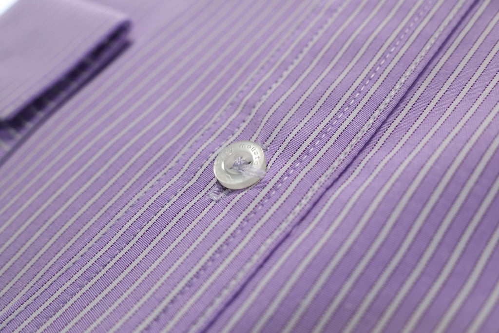 Camisa slim fit cuello Mao -  Morado rayas