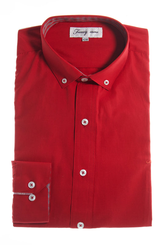 Camisa slim fit -  Rojo liso