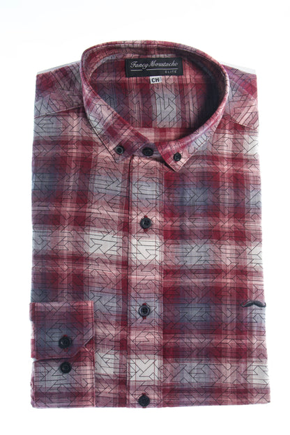 Camisa slim fit -  Rojo geométrico