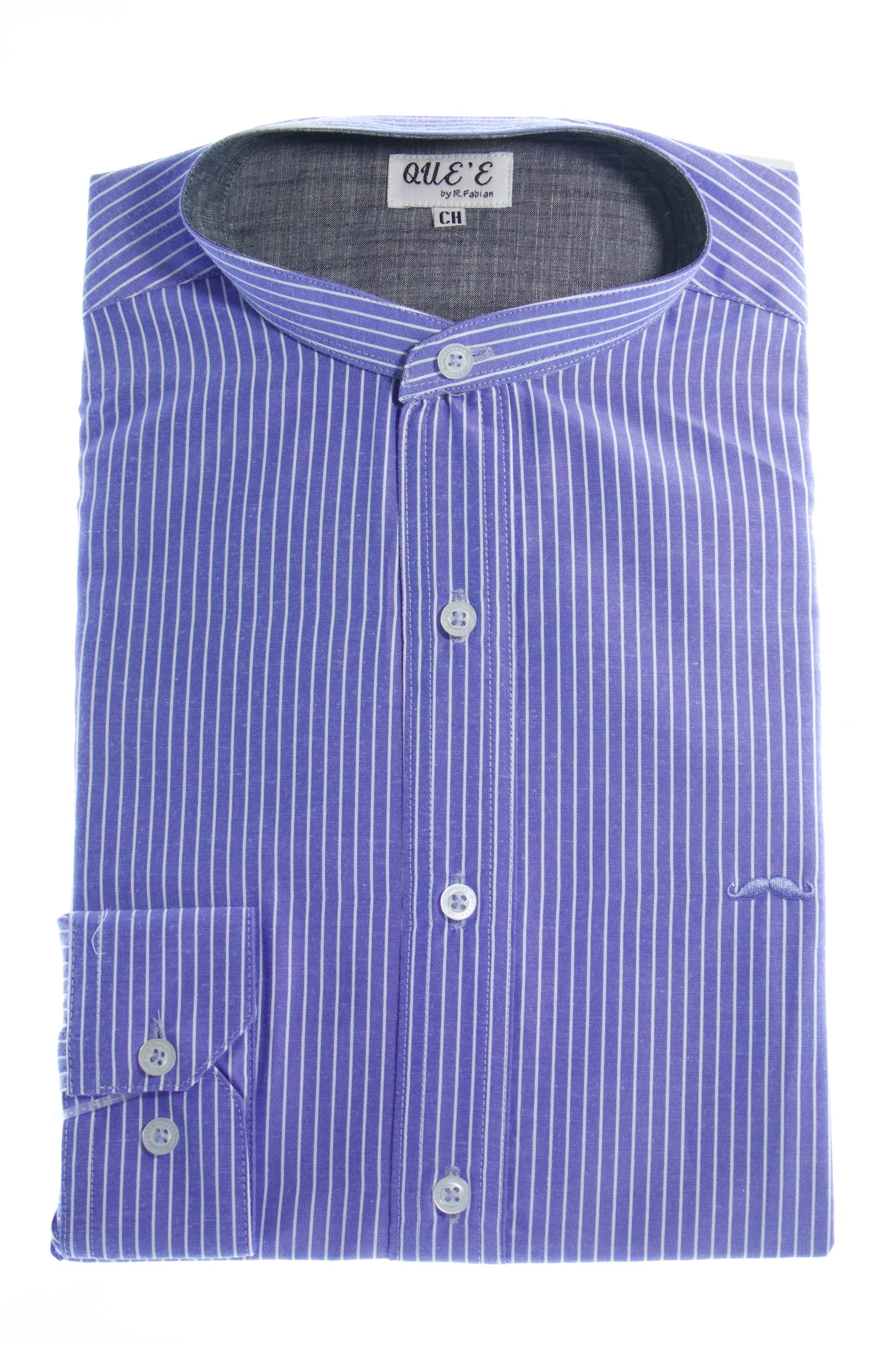 Camisa slim fit cuello Mao -  Azul rayas