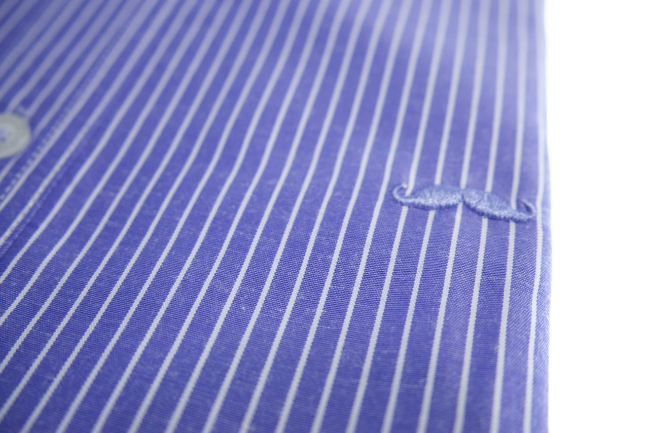 Camisa slim fit cuello Mao -  Azul rayas