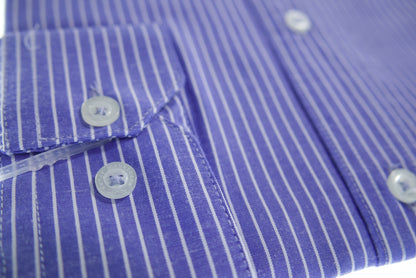Camisa slim fit cuello Mao -  Azul rayas