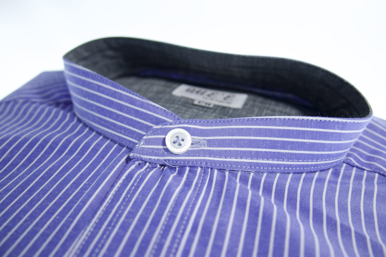 Camisa slim fit cuello Mao -  Azul rayas
