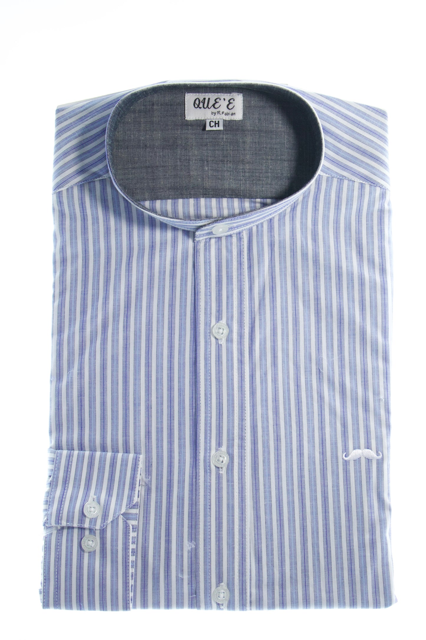 Camisa slim fit cuello Mao -  Azul rayas 2