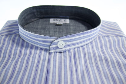Camisa slim fit cuello Mao -  Azul rayas 2