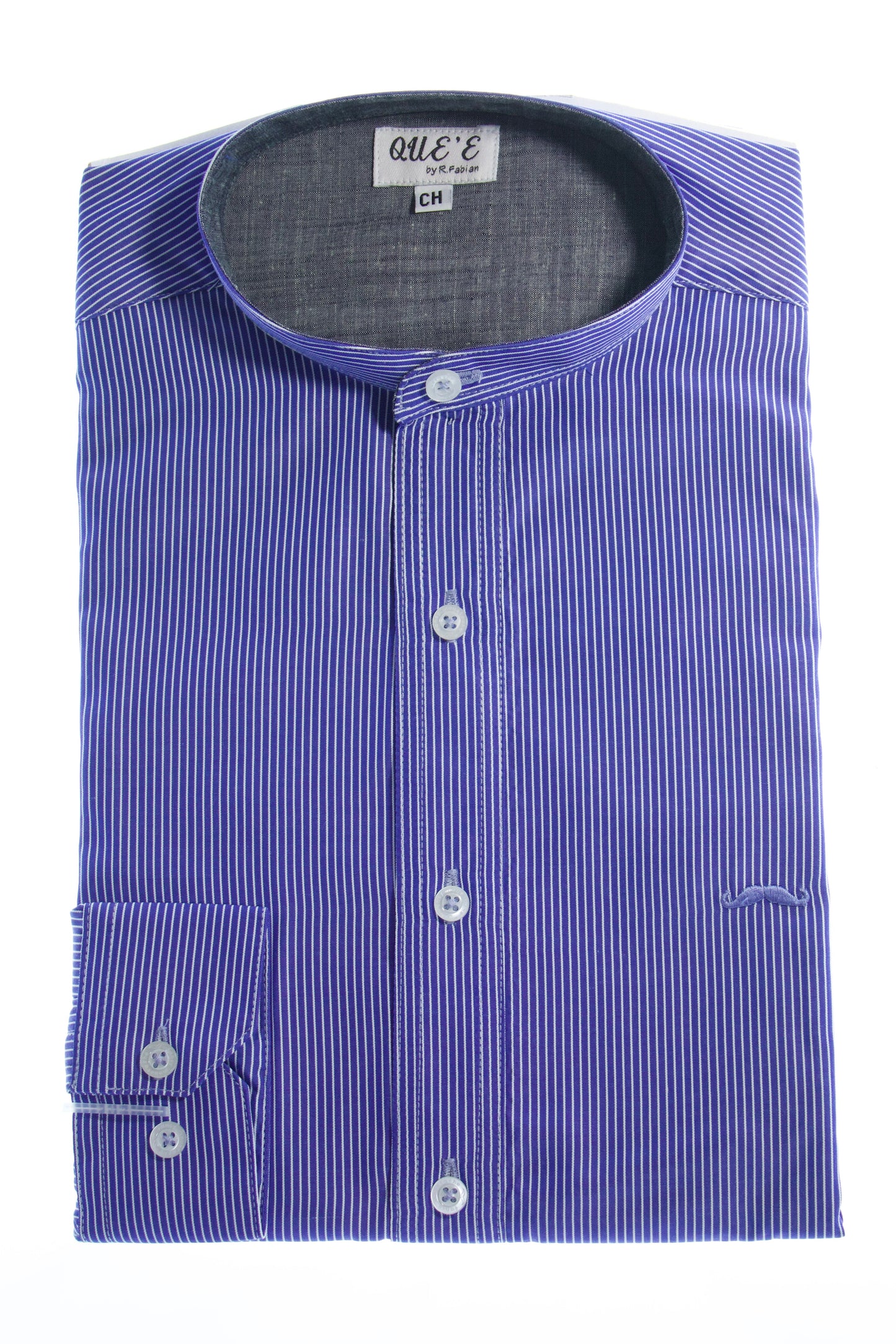 Camisa slim fit cuello Mao -  Marino rayas