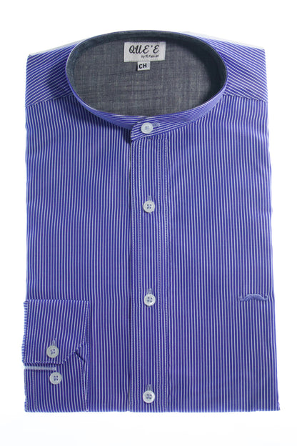 Camisa slim fit cuello Mao -  Marino rayas