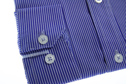 Camisa slim fit cuello Mao -  Marino rayas