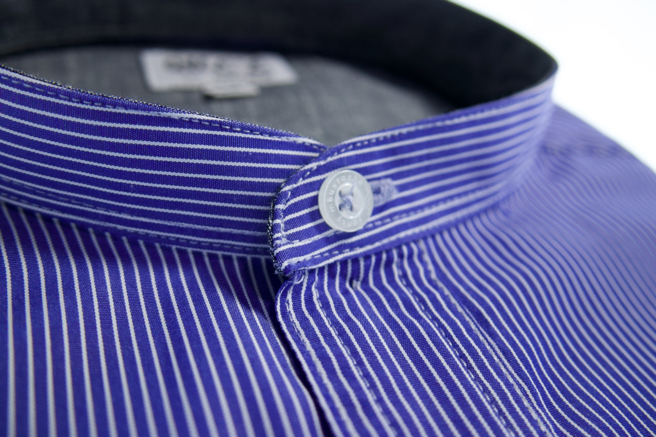 Camisa slim fit cuello Mao -  Marino rayas