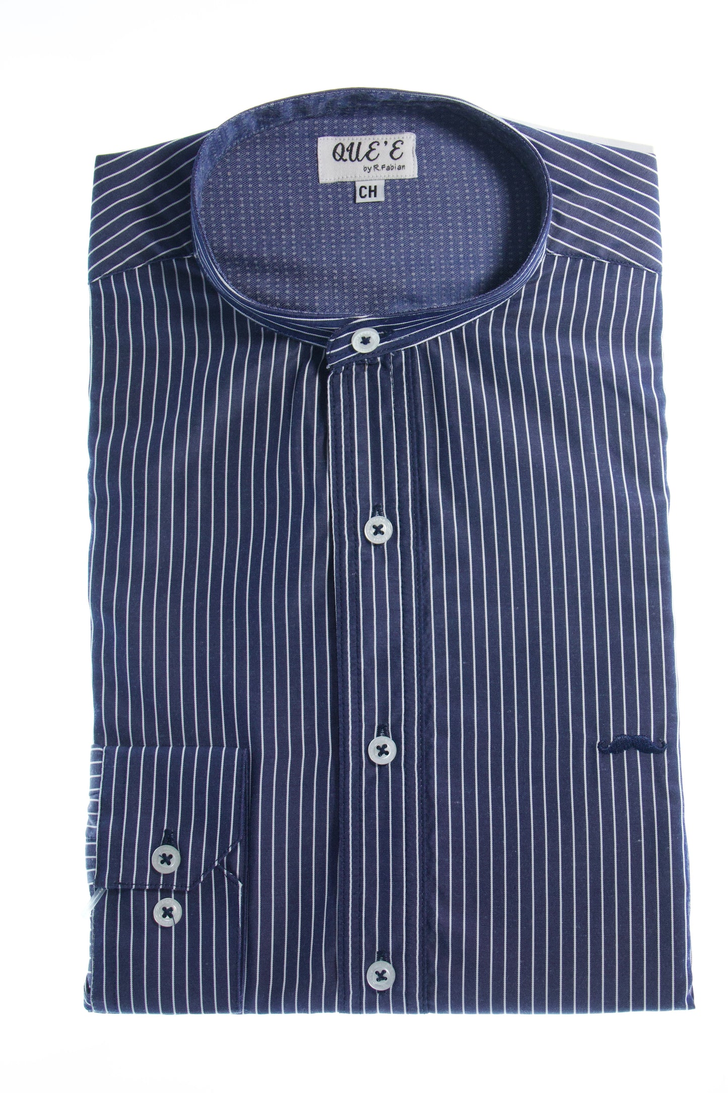 Camisa slim fit cuello Mao -  Marino rayas 2