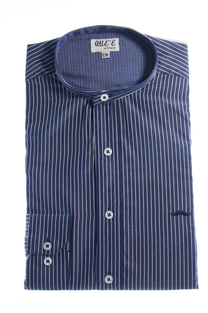 Camisa slim fit cuello Mao -  Marino rayas 2
