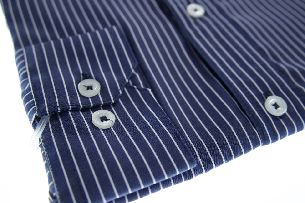Camisa slim fit cuello Mao -  Marino rayas 2