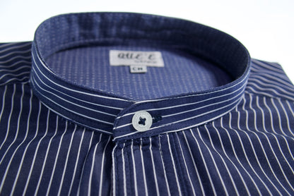 Camisa slim fit cuello Mao -  Marino rayas 2