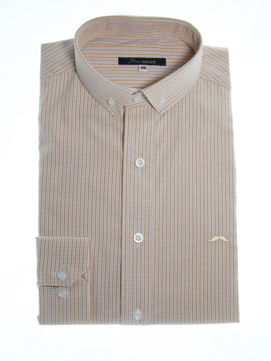 Camisa slim fit - Mini cuadro café