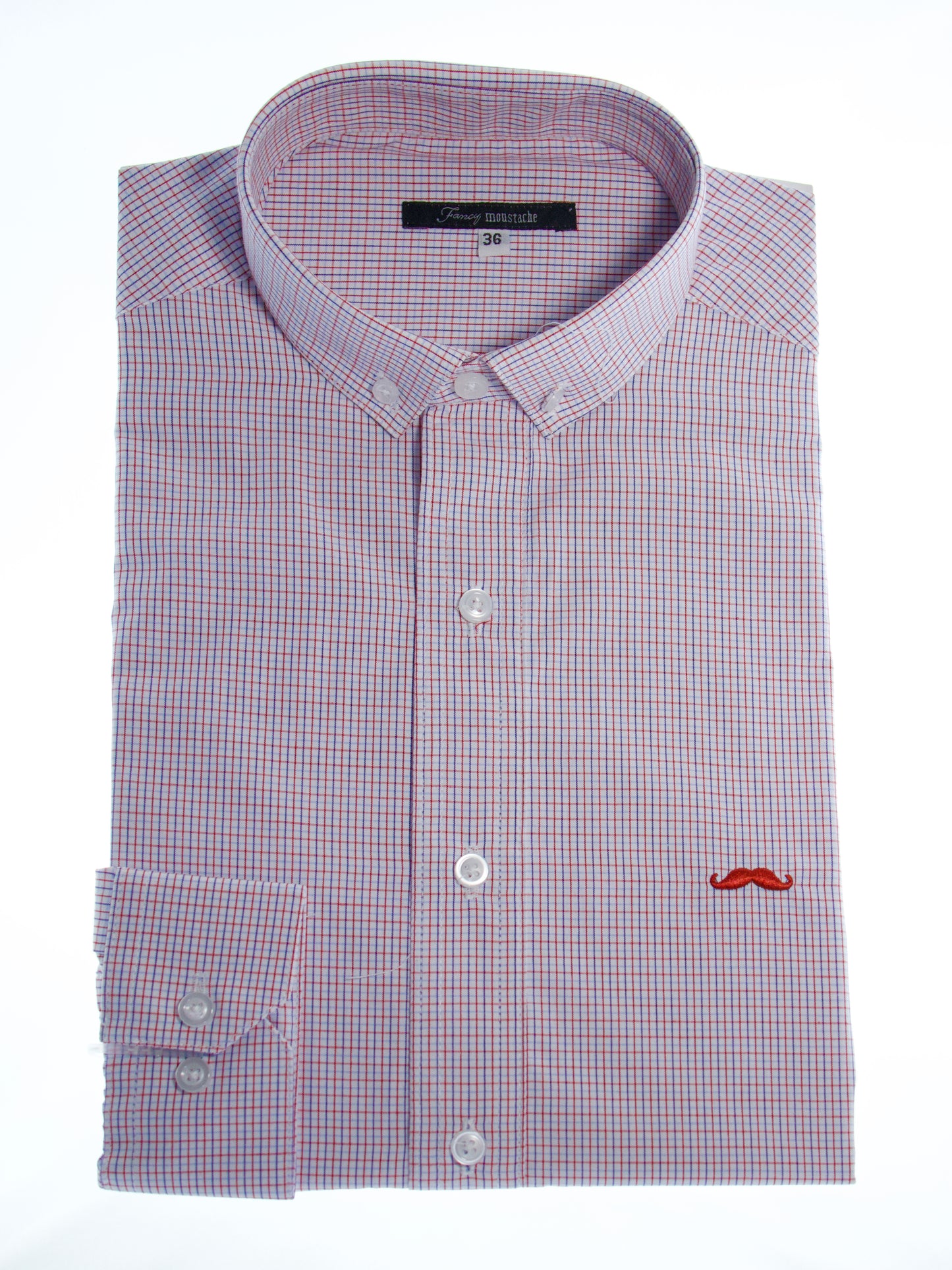 Camisa slim fit - Mini cuadro rojo y azul