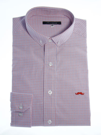 Camisa slim fit - Mini cuadro rojo y azul