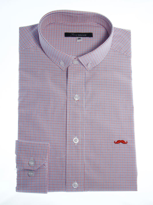 Camisa slim fit - Mini cuadro rojo y azul