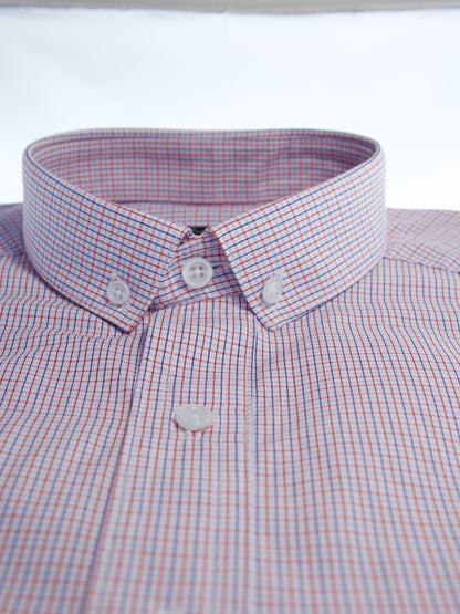 Camisa slim fit - Mini cuadro rojo y azul