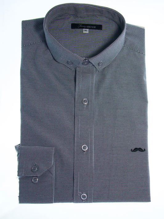 Camisa slim fit - Mini cuadro negro