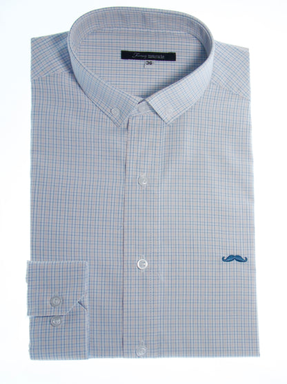Camisa slim fit - Mini cuadro azul y amarillo