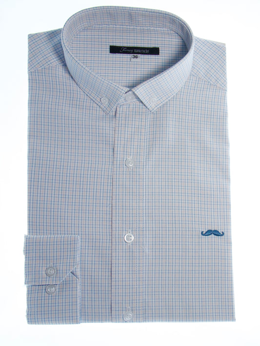 Camisa slim fit - Mini cuadro azul y amarillo