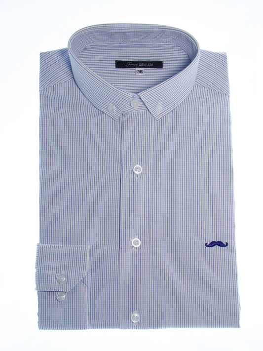 Camisa slim fit - Mini cuadro azul