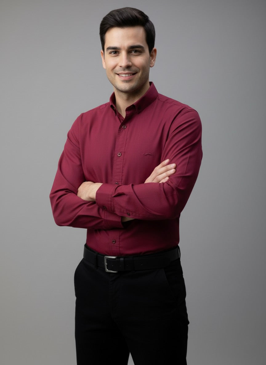 Camisa slim fit - Vino liso