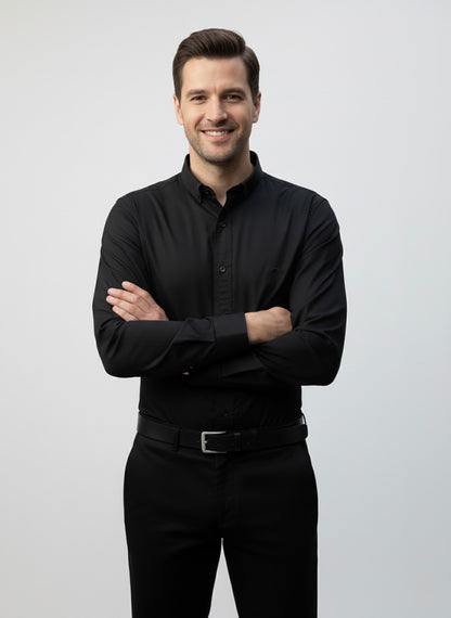 Camisa slim fit - Negro liso