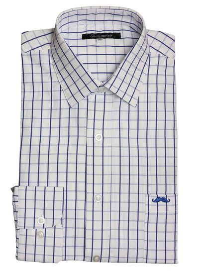 Camisa slim fit - Cuadro blanco lineas azules