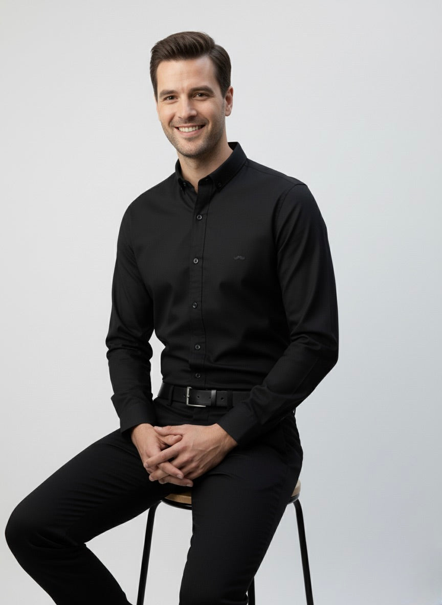 Camisa slim fit - Negro liso