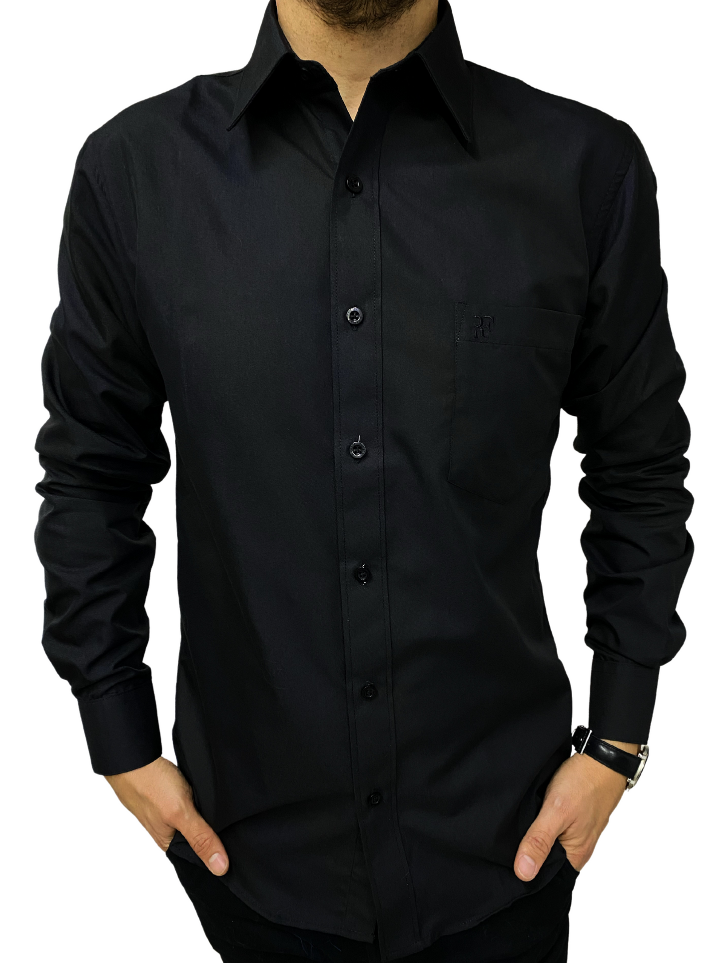 Camisa corte regular - Negro liso