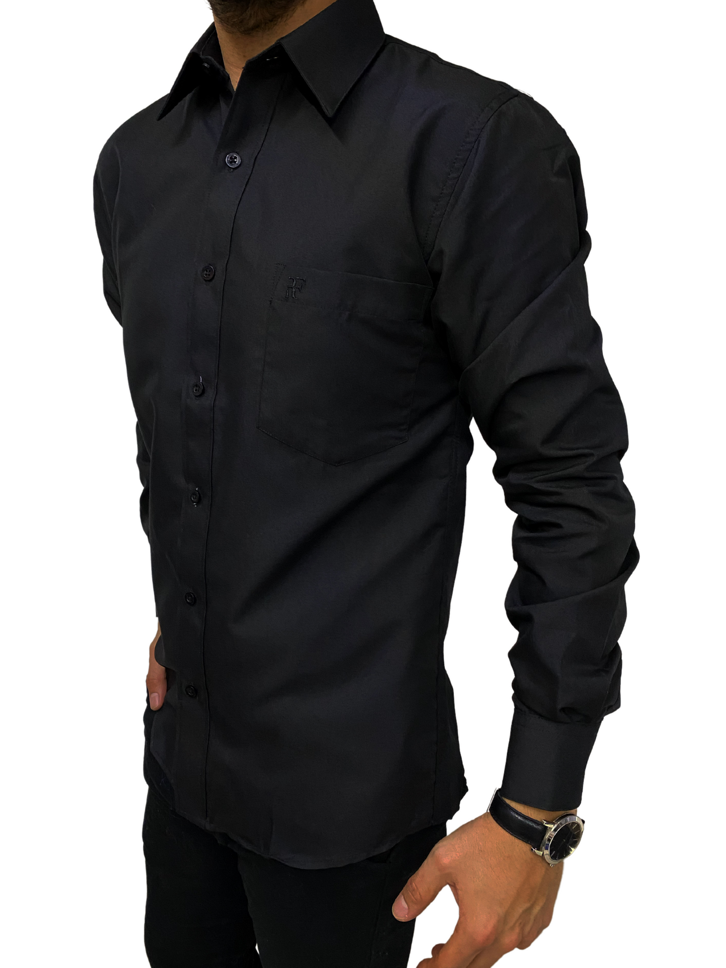 Camisa corte regular - Negro liso