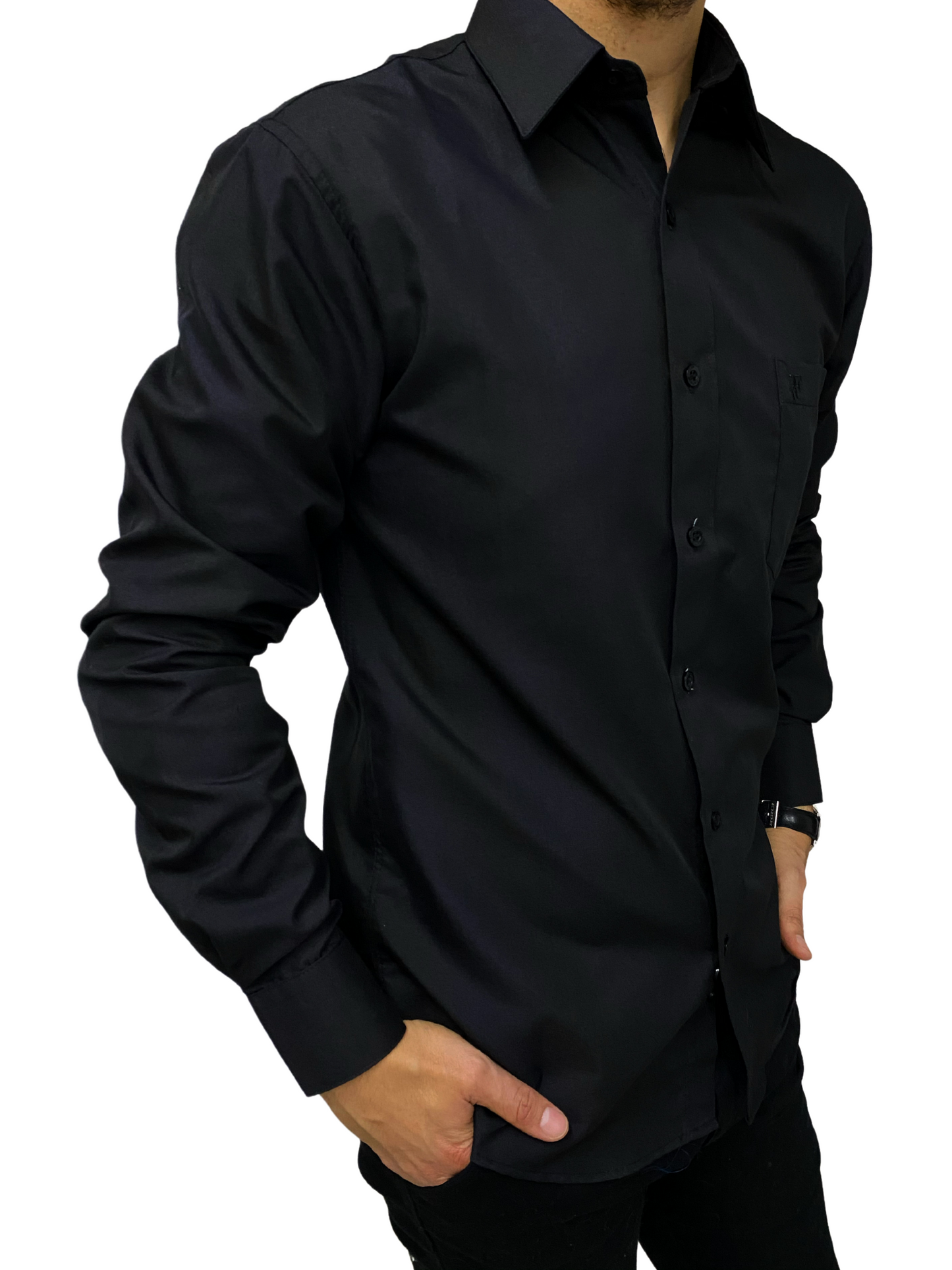 Camisa corte regular - Negro liso