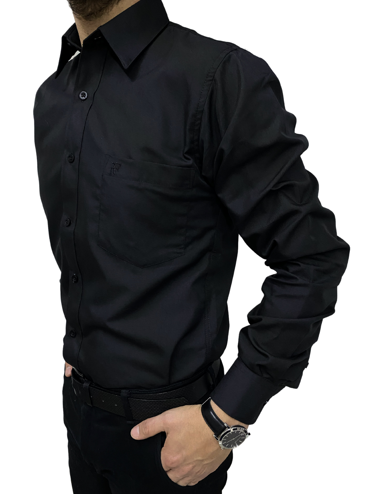 Camisa corte regular - Negro liso