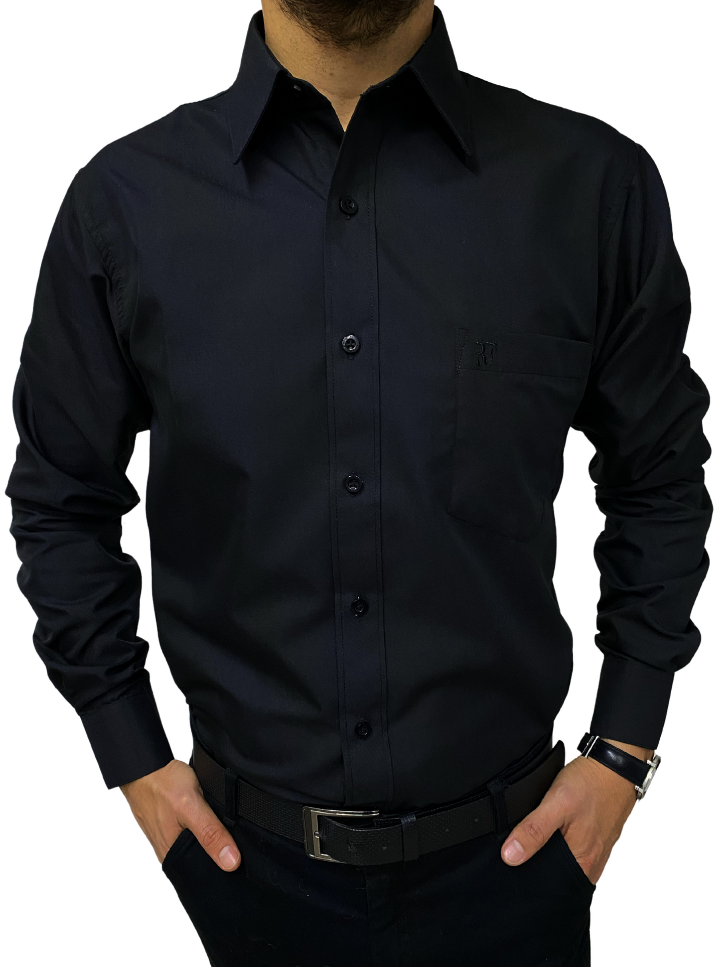 Camisa corte regular - Negro liso