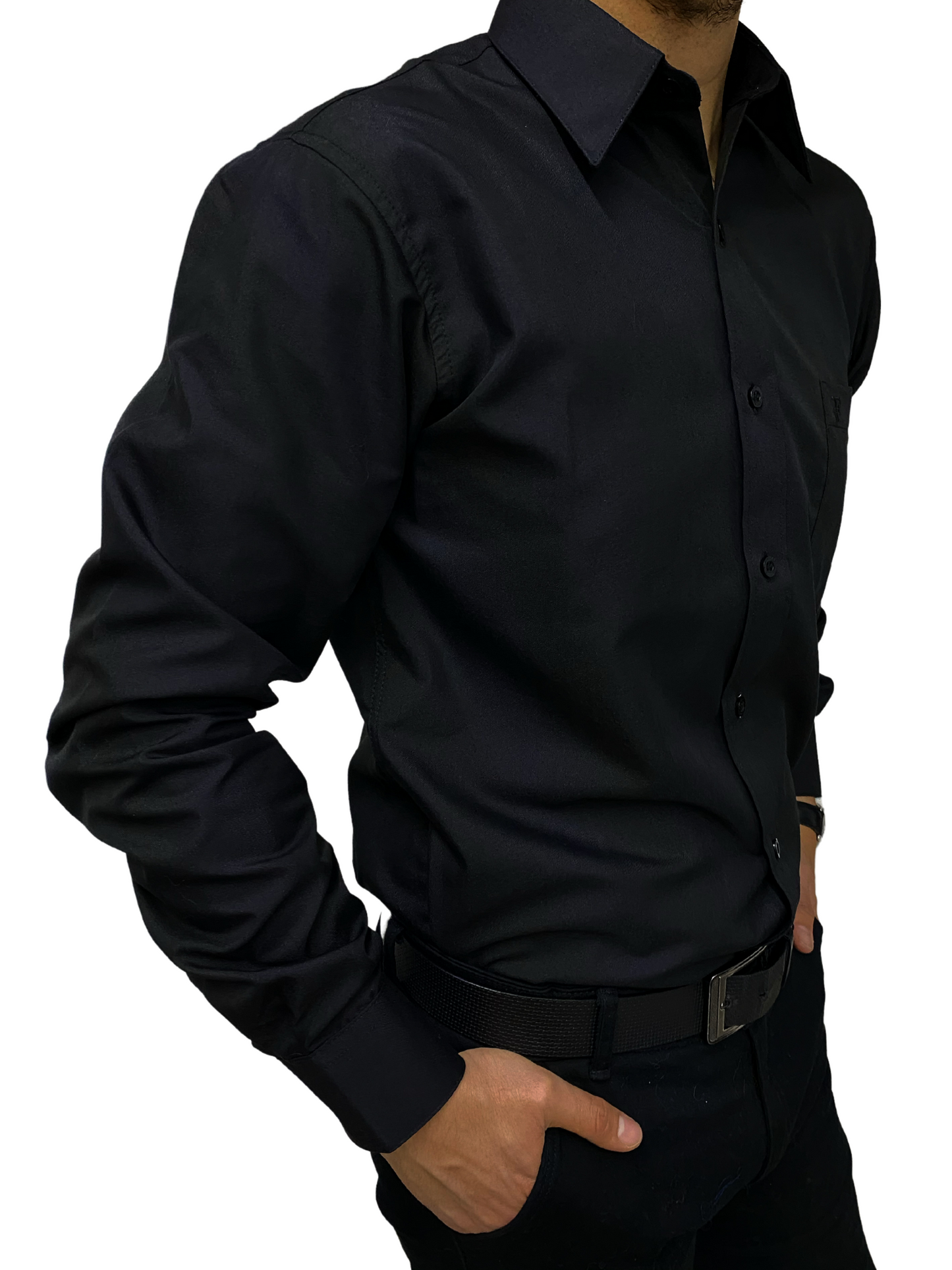 Camisa corte regular - Negro liso