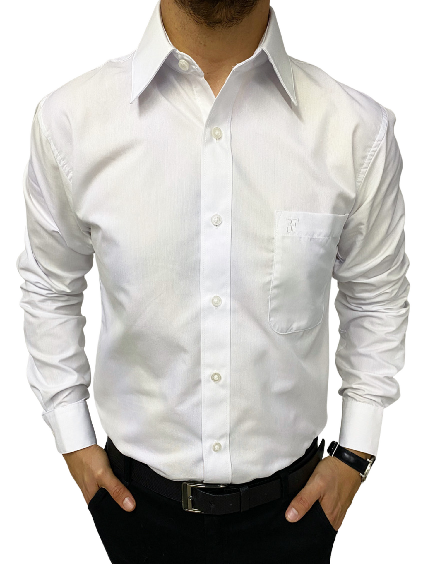 Camisa corte regular - Blanco liso