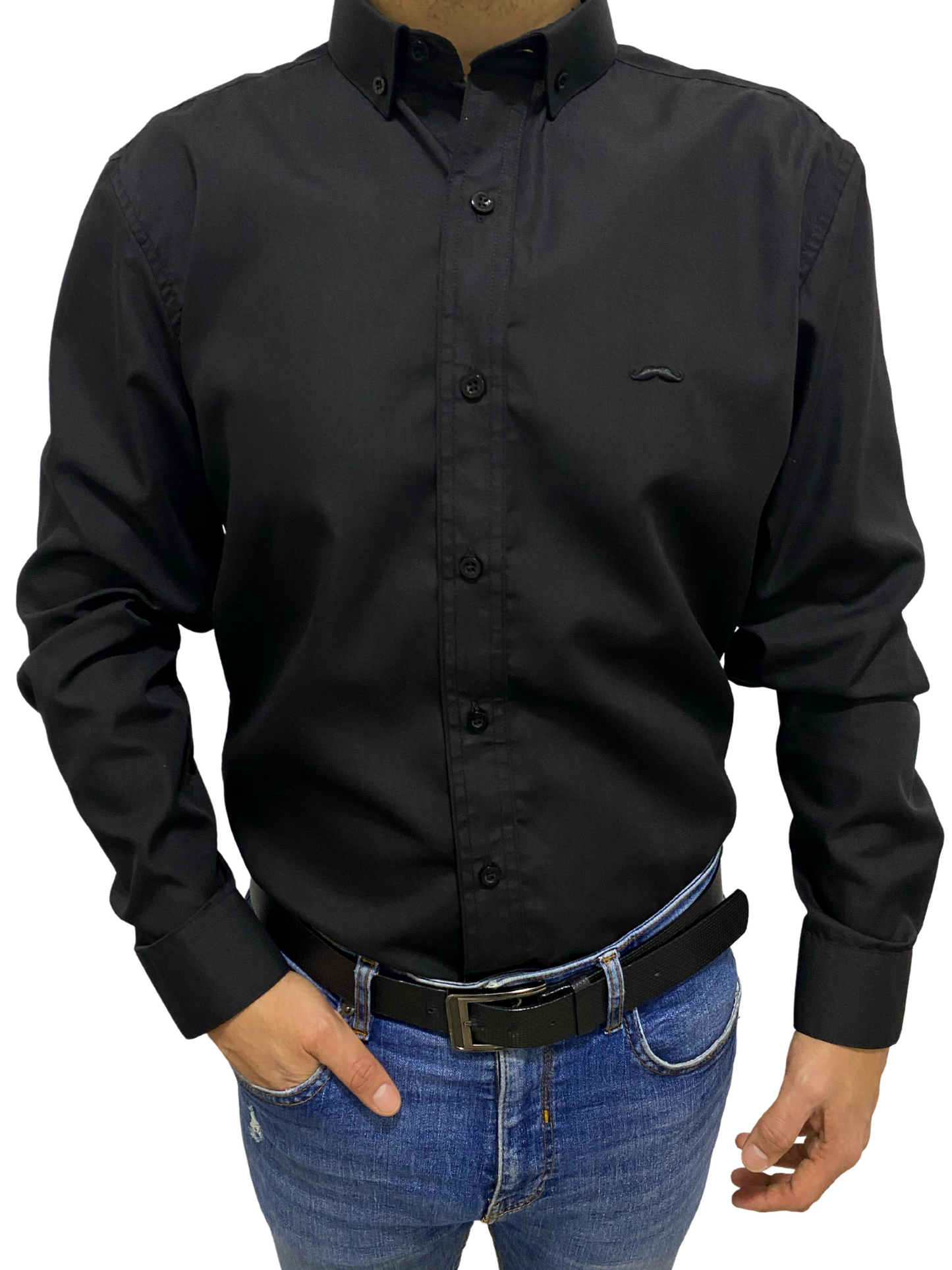 Camisa slim fit - Negro liso