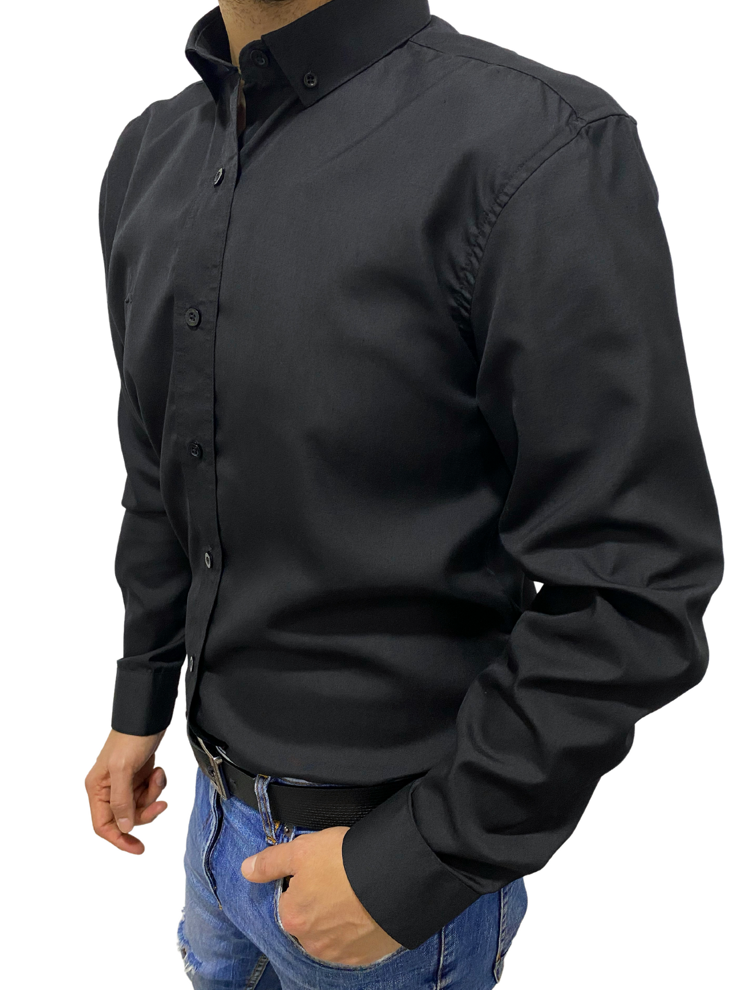 Camisa slim fit - Negro liso