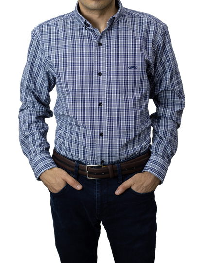 Camisa slim fit - Cuadro mora azul