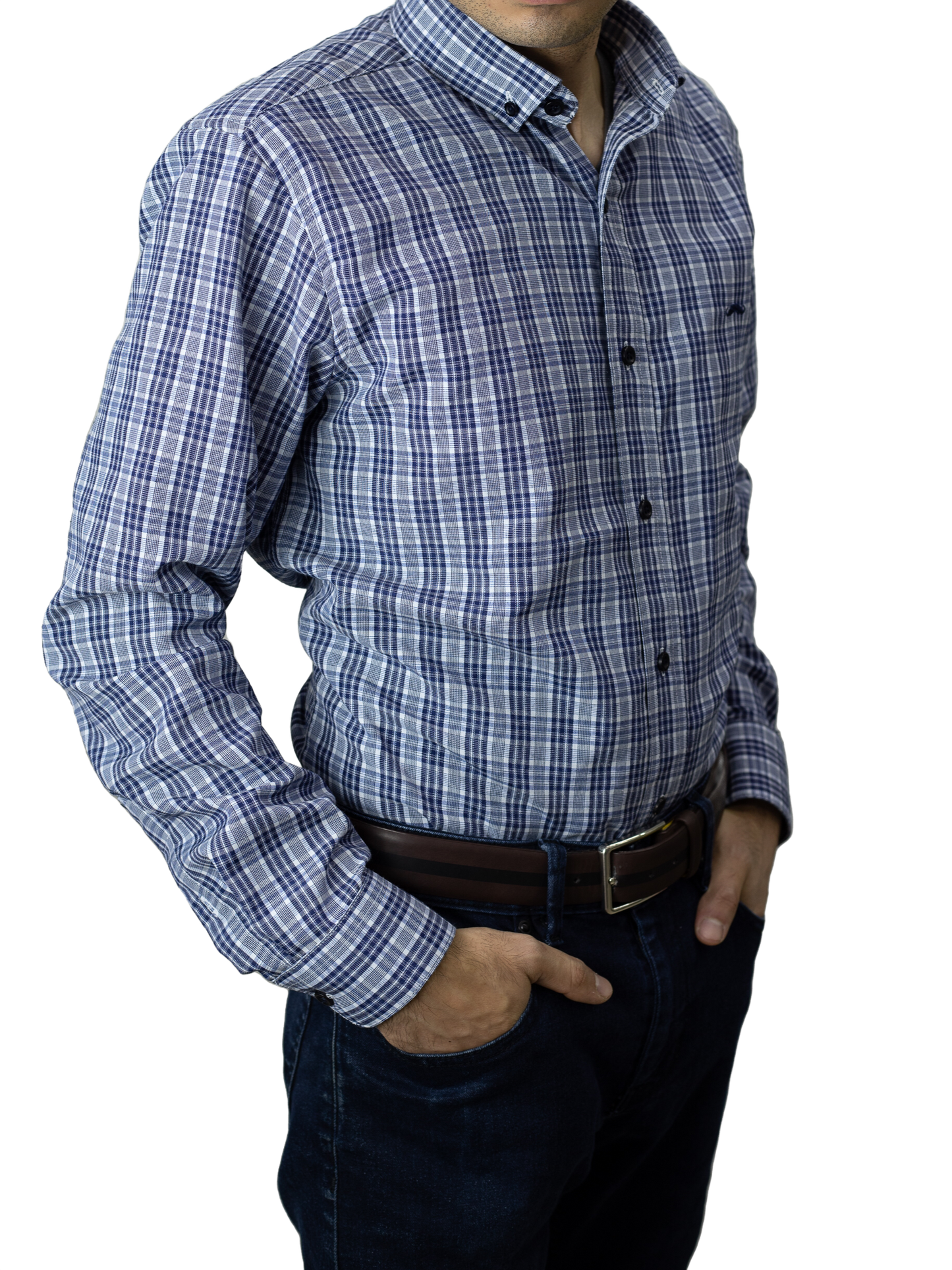 Camisa slim fit - Cuadro mora azul