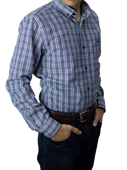 Camisa slim fit - Cuadro mora azul