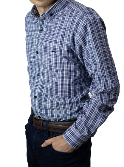 Camisa slim fit - Cuadro mora azul
