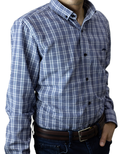 Camisa slim fit - Cuadro mora azul