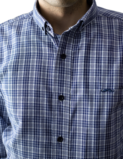 Camisa slim fit - Cuadro mora azul