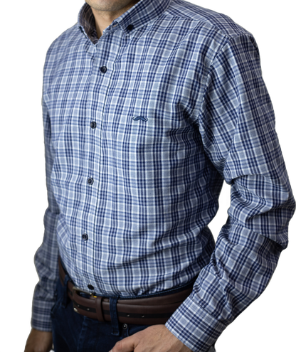 Camisa slim fit - Cuadro mora azul