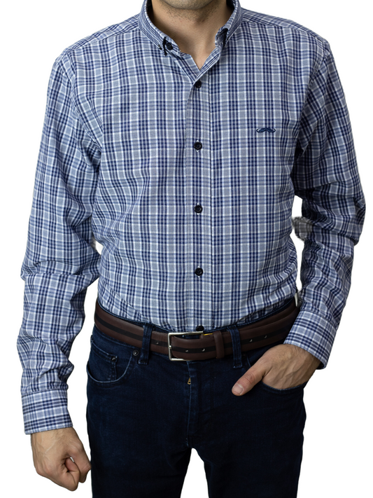 Camisa slim fit - Cuadro mora azul